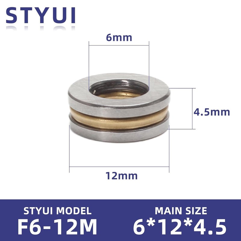 STYUI (10Pcs) F6-12M Miniature Thrust Ball Bearings 6mm x 12mm x 4.5mm Miniature Plane Thrust Bearings Chrome Steel One Way - Image 3